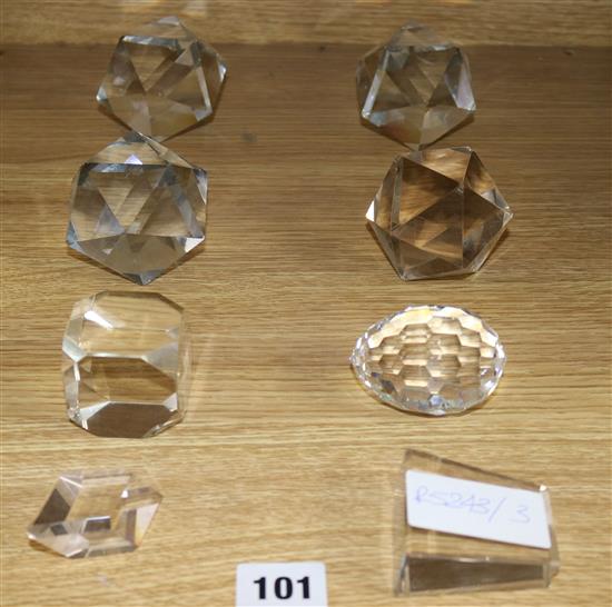 Eight assorted prismatic glass paperweights